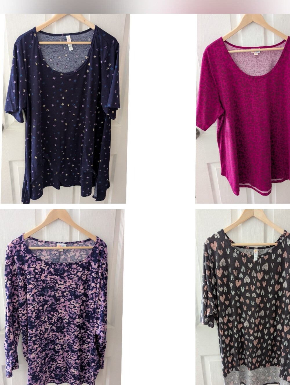 LuLaRoe Lot of 4 Purple, Pink, & Grey Patterned T-Shirts & 3/4 Sleeve - Sz. 3XL